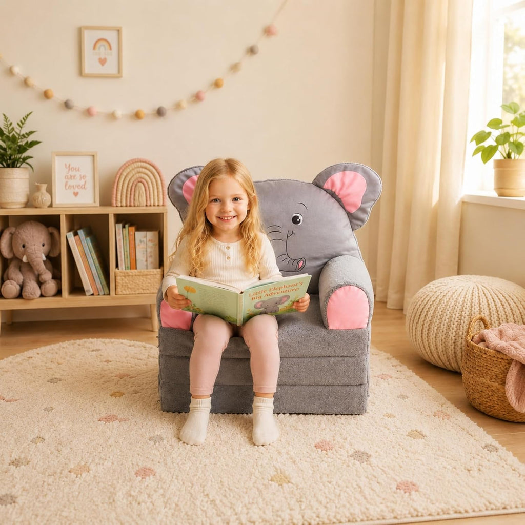 Kids Sofa Chair, in-1 Large Foldable Couch,Sherpa,Elephant Grey