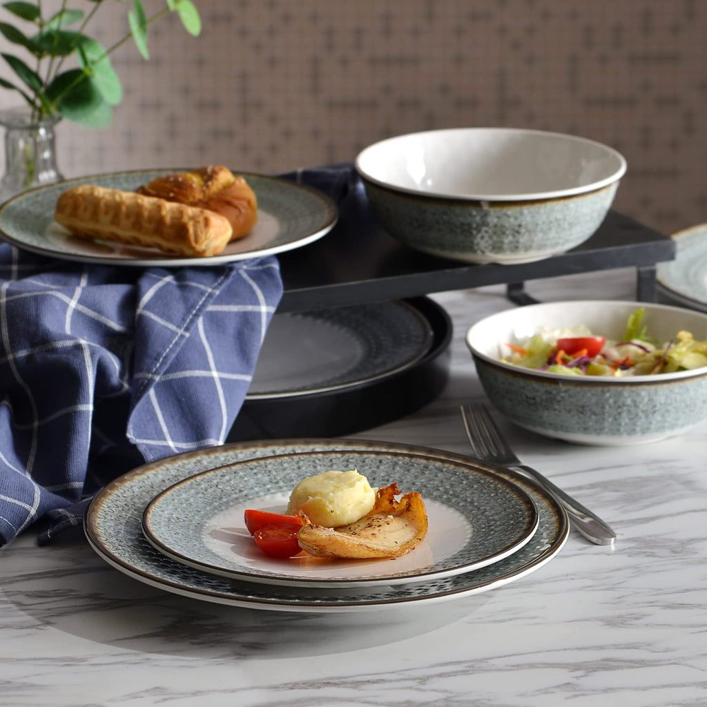 Melamine Dinnerware Sets,12pcs Plates and Bowls Sets, Unbreakable and Lightweight Summer Outdoor Dishes ,Yachts and