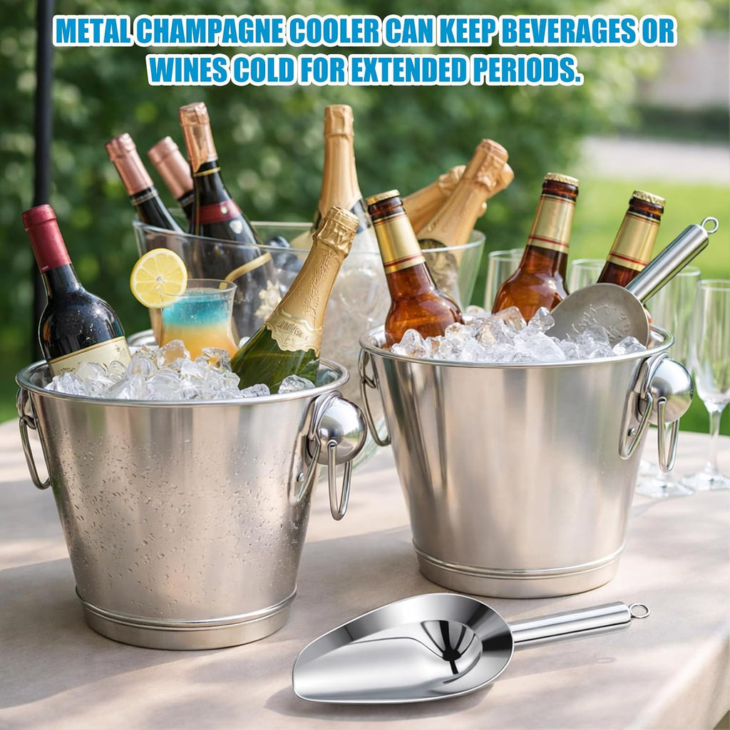 Quart Champagne Bucket Wine Bucket Metal Ice Container with 6 oz Ice Scoop and Handles Stainless Steel - Set of 2