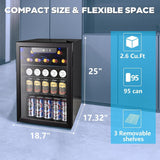 26 Bottle Wine Cooler, 95 Cans Beverage Refrigerator, 2.6 cu.ft Drink Fridge Dig