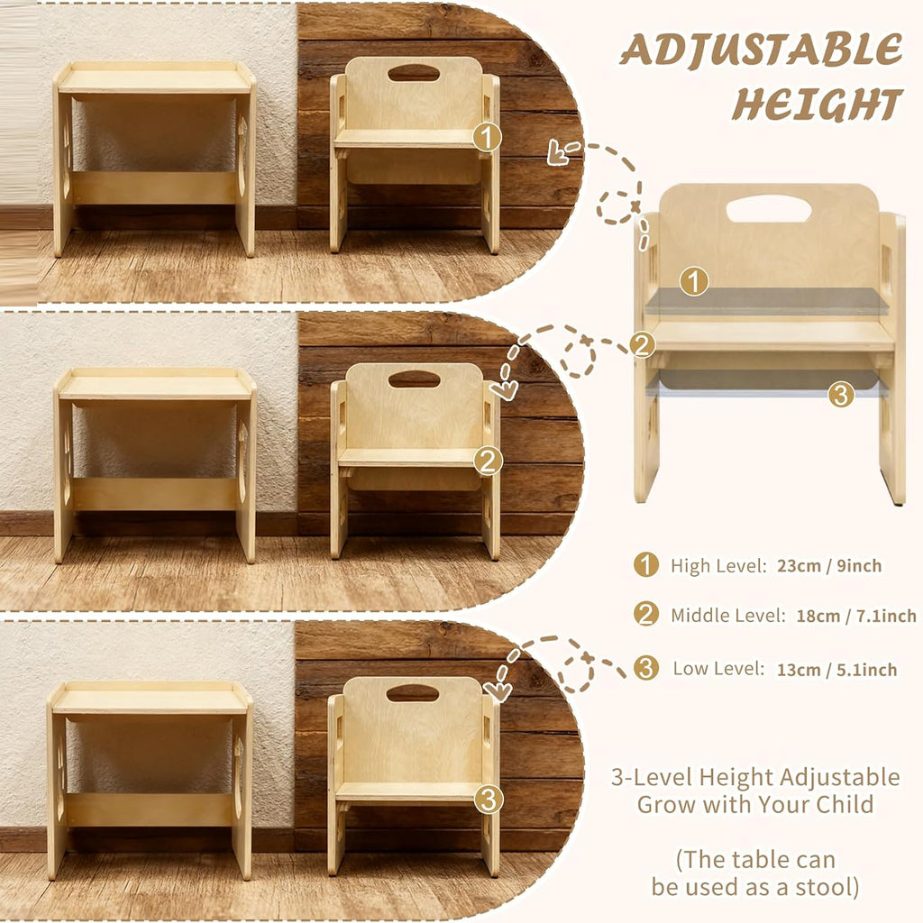 Weaning Table and Chair Set - Level Height Adjustable Wooden Toddler Furniture, Activity Table Set for Eating
