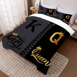King Queen Crown Comforter Set Full/Queen Black Grey Bedding Set for Teens Women Men Adults Couple Quilt Bedroom Decor