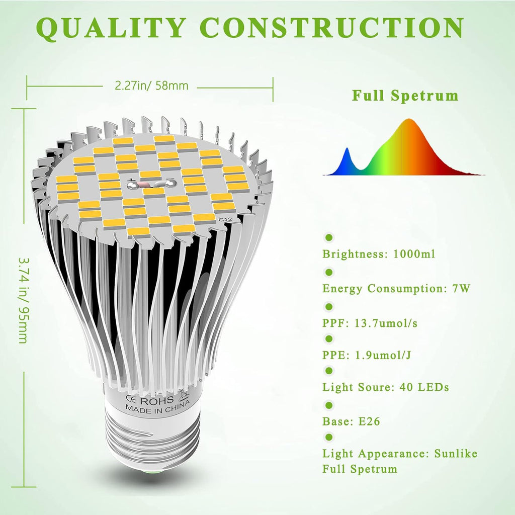 2 Pack LED Grow Light Bulb, 30W Full Spectrum Plant Light Bulb Warm LED Grow Lights for Indoor Plants Vegetables