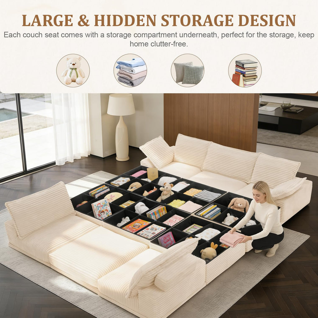Upgrade Boneless Couch with Storage, Extra Deep&High Seat Modular Sectional Sofa 5 Seater U Shaped Couch with