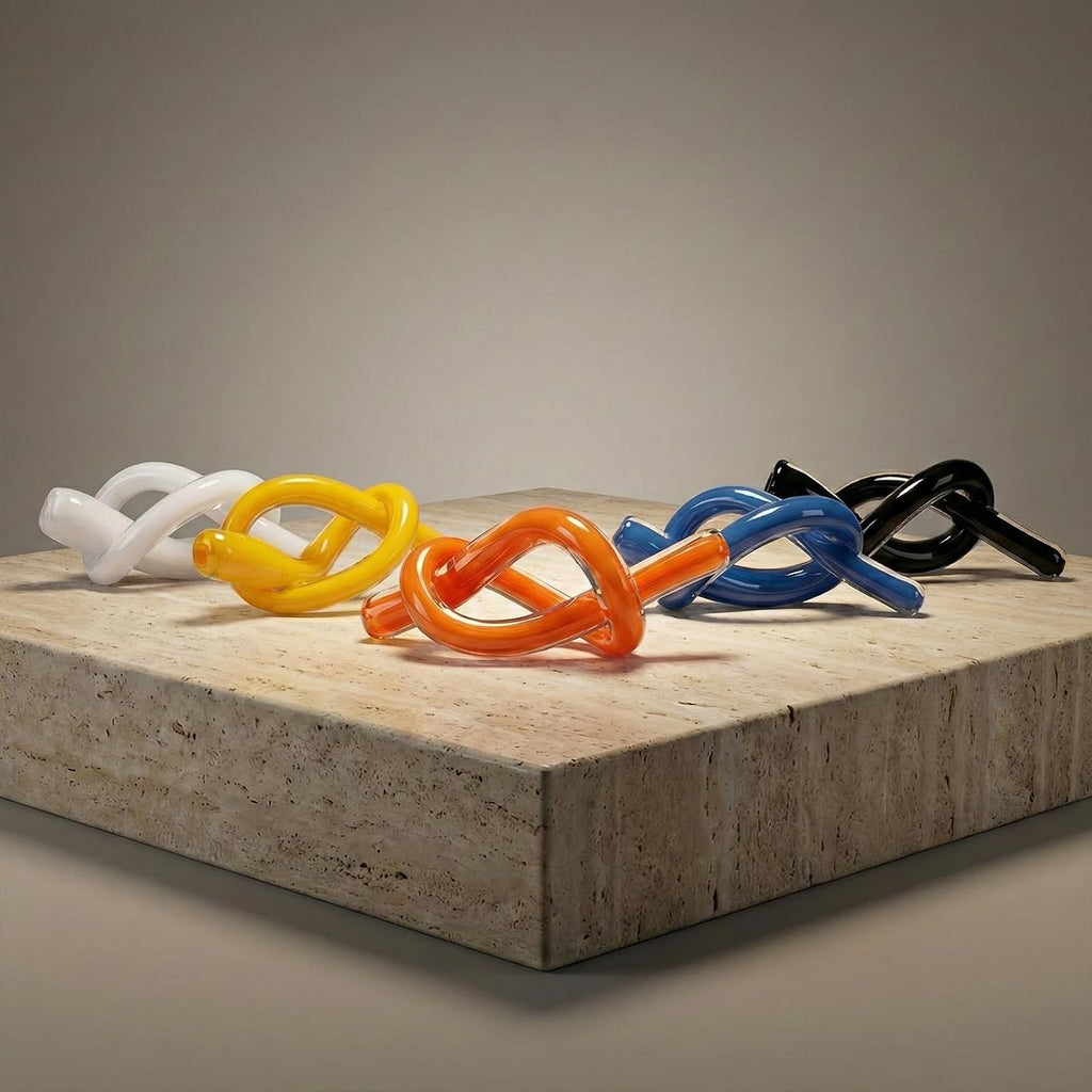 Orange Abstract Glass Knot Sculpture, Hand Blown Glass Decor for Coffee Table TV Cabinet, Shelf or Mantel Accent