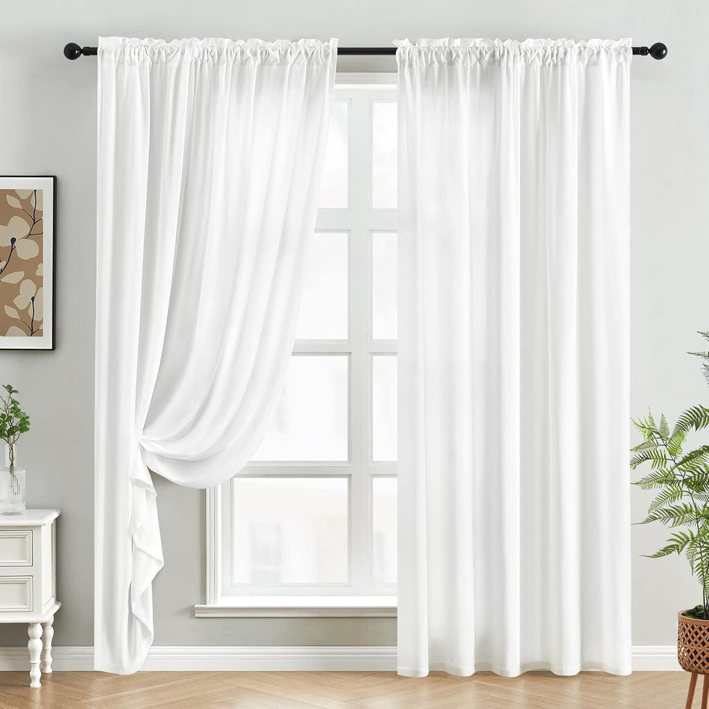 Non-See-Through White Privacy Sheer Curtains 52 X 84 Inches Long 2 Panels Sheer Curtains Light Filtering Window