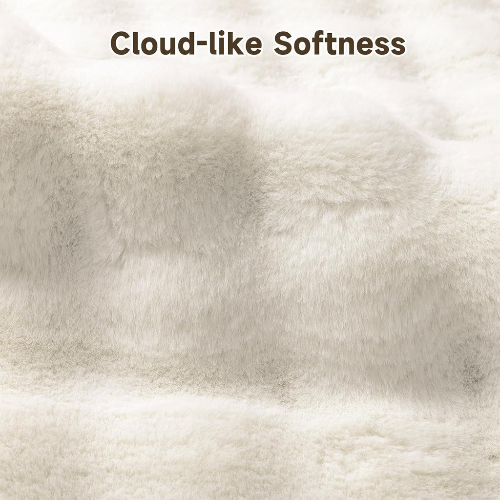 Area Rugs, Fluffy Faux Fur Bedroom Rug, Cream