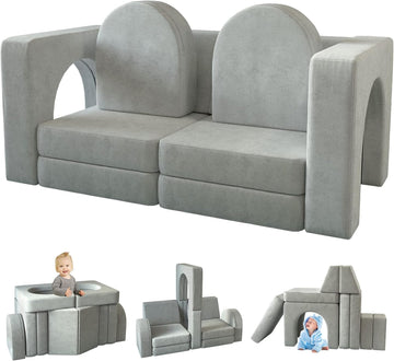 Kids Couch 10PCS, Modular Kids Play Couch for Playroom Bedroom, 10 in 1 Multifunctional Kid Sofa for Playing