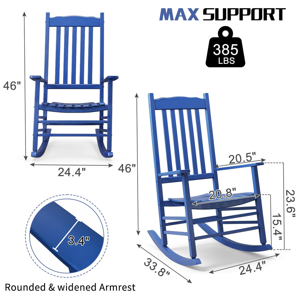 Outdoor Rocking Chair, Solid Wood High Back Rocker, All Weather Lounge Chair for Porch Patio Fire Pit Garden Backyard