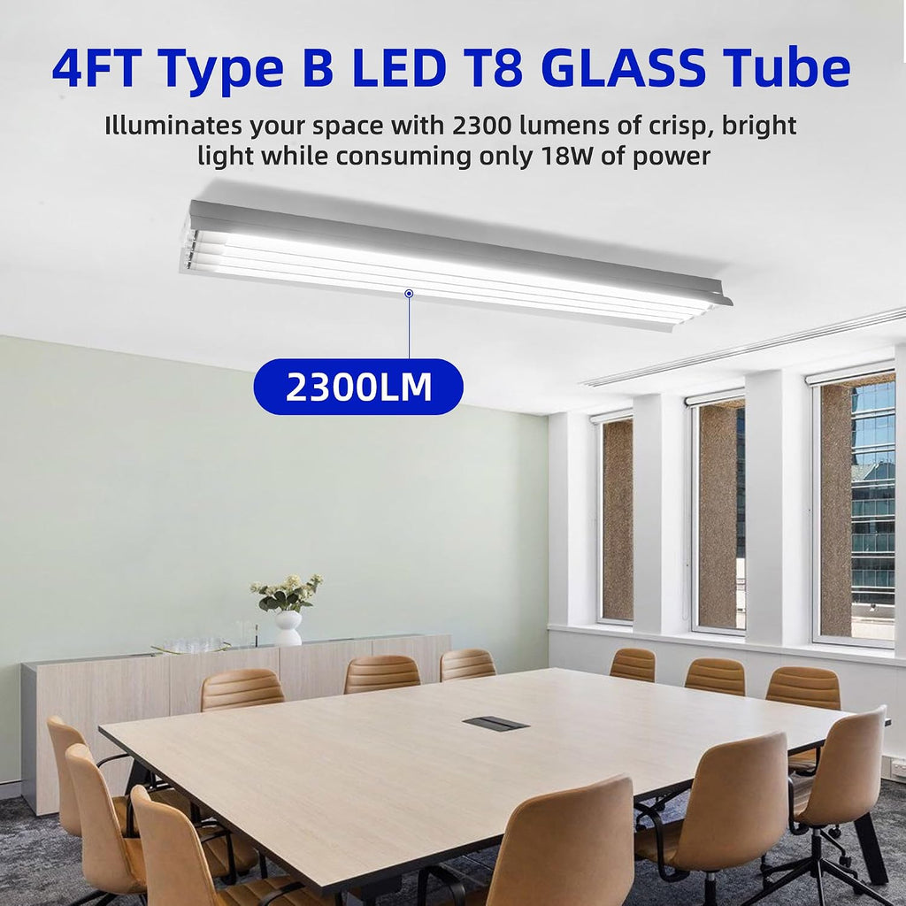 20 Pack T8 LED Bulbs 4 Foot, 5CCT 3000-6500K,18W, 2300LM,Type B
