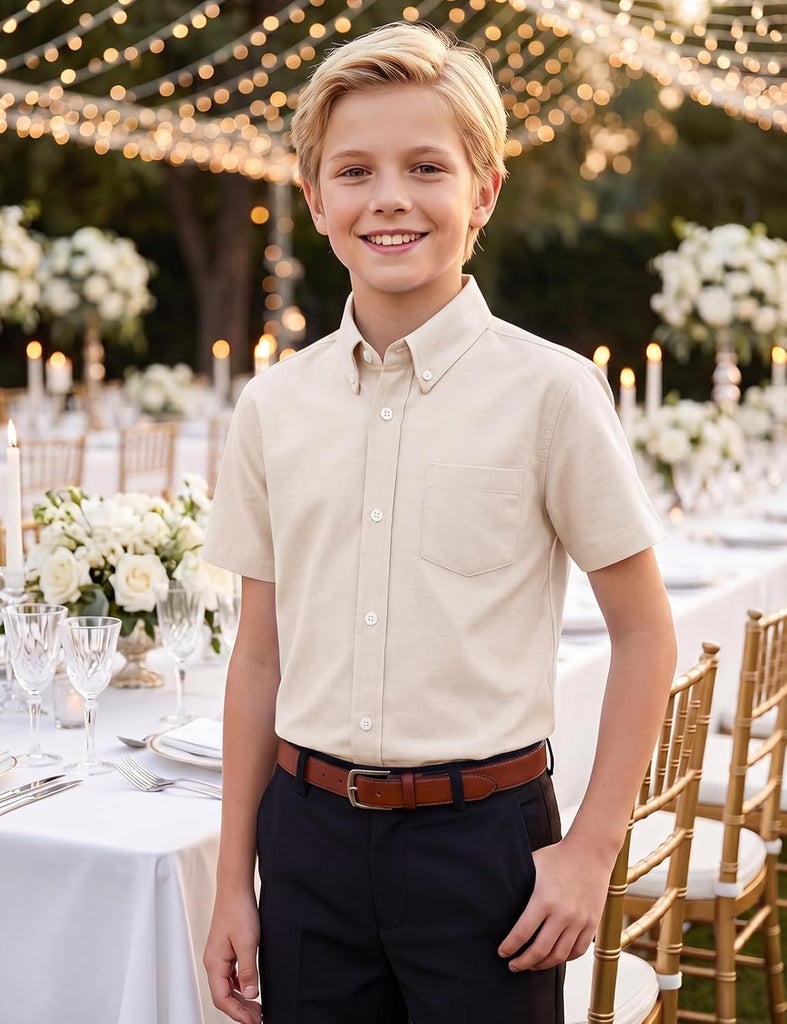 Boys' Short Sleeve Oxford Button Down Shirt Formal Uniform Dress Shirt