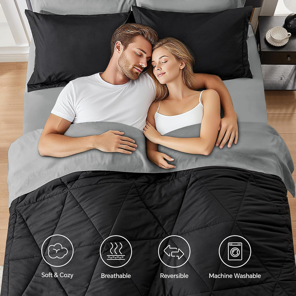 Comforter Set 7 Pieces, Reversible Black Bed in A Bag - Set of 7