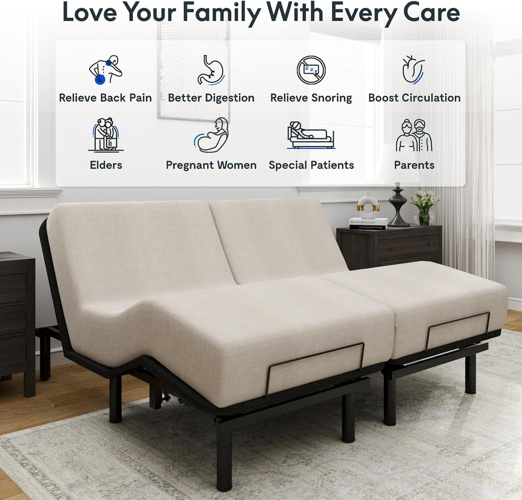 Split King Adjustable Bed Frame Base, Quiet Motor & Easy Assembly