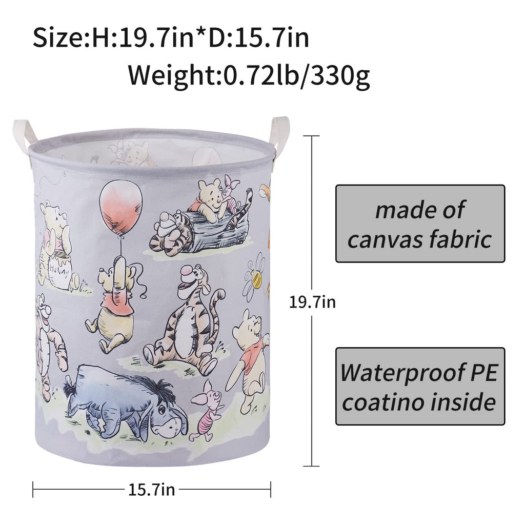 Bear Storage Basket, Nursery Large Hamper Canvas Laundry Basket Foldable With Waterproof Pe Coating,For Kids Boys And