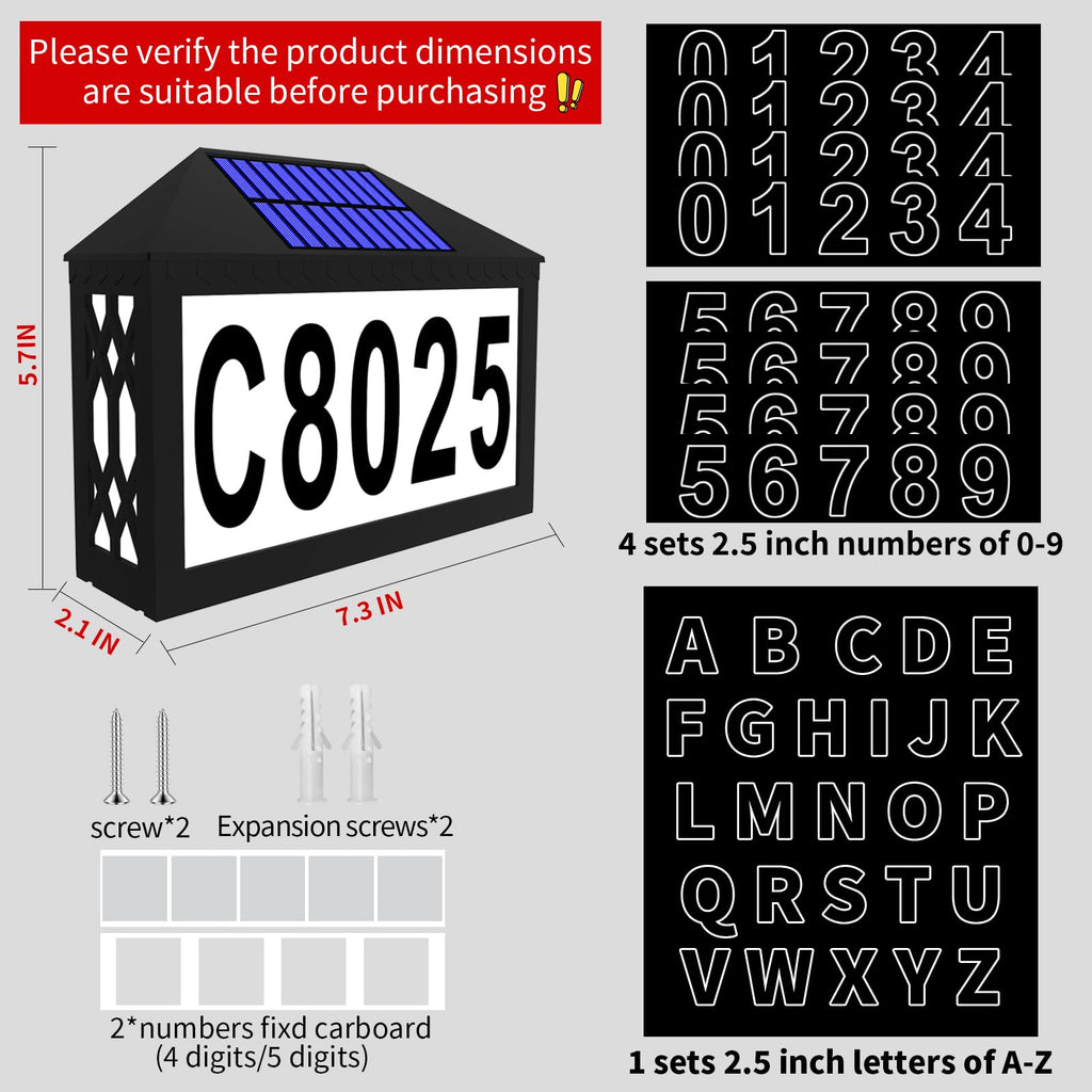 Solar House Numbers, Lighted Solar Address Number with Remote Control