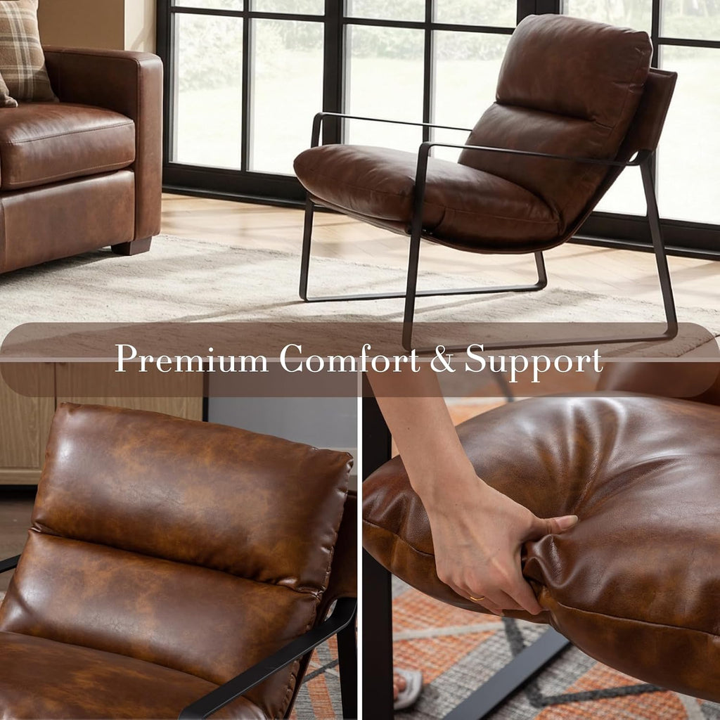 Modern Accent Chair, Comfy Living Room Chair with Removable Seat Cushion, PU Leather Upholstered Lounge - Set of 2