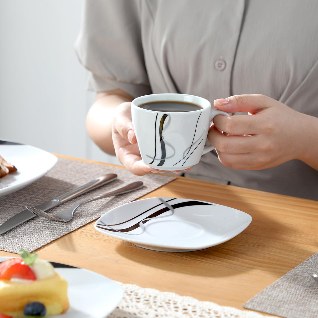 Ceramic Dinnerware Sets for 6, White and Black Dishes Set, FIONA