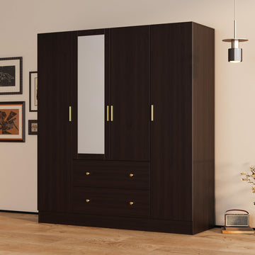 Large Bedroom Wardrobe Closet with 1 Mirror & 2 Drawers, 70.9" H Tall Armoire Clothes Closet with Doors and Shelves