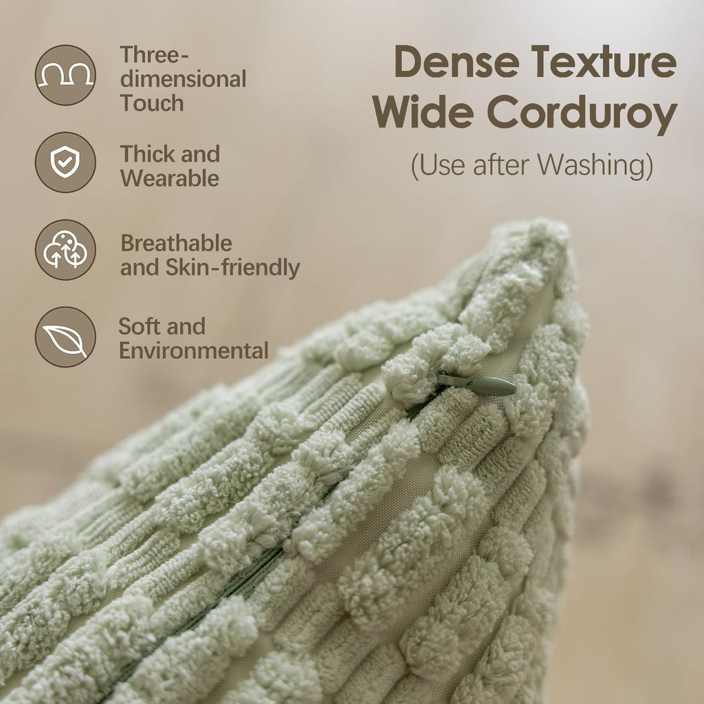 Summer Pillow Covers 26x26 Boho Sage Green Euro Shams Corduroy Throw Pillow Covers for Plush Patio Living Room Sofa