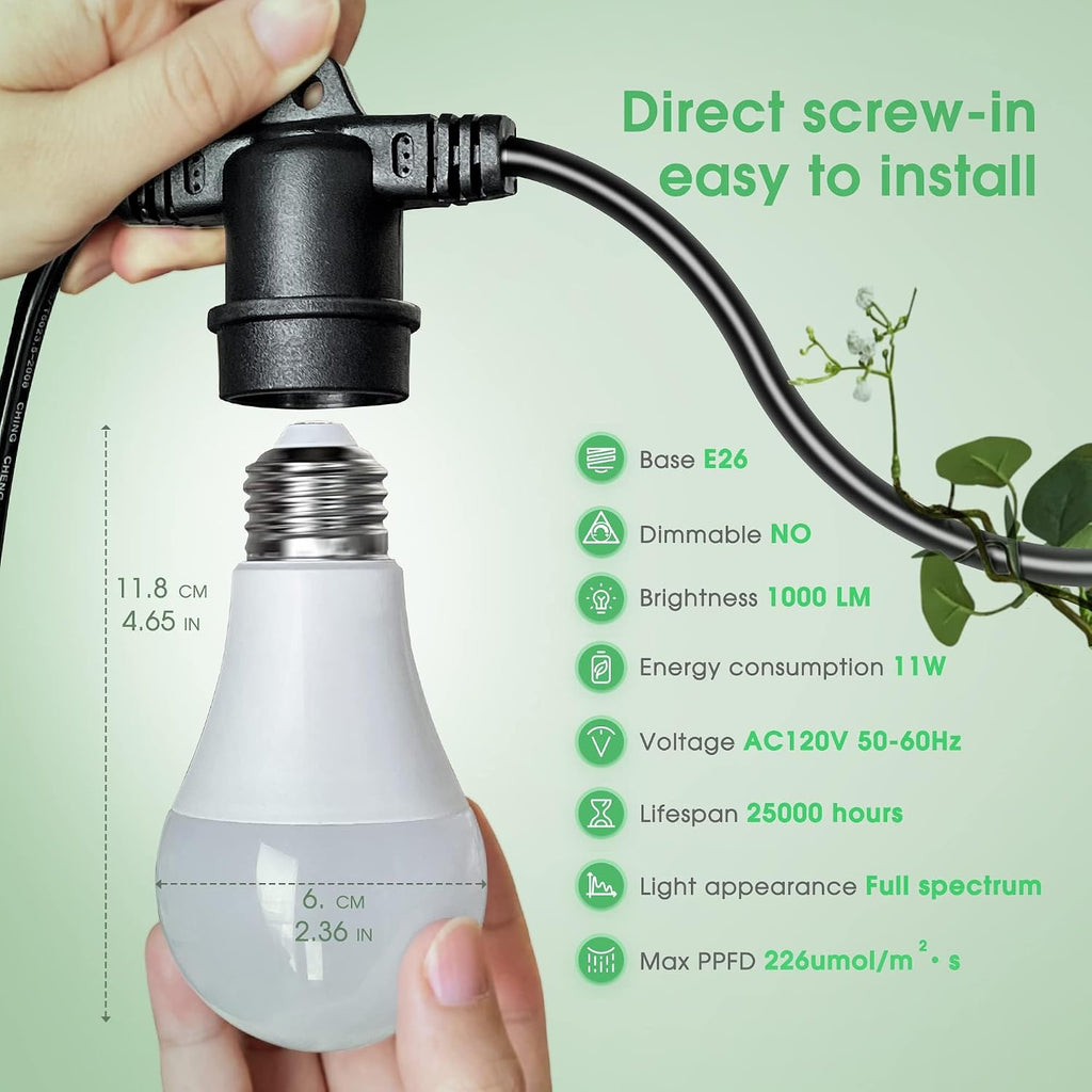Grow Light Bulbs 2 Pack & 3 Hanging Grow Light