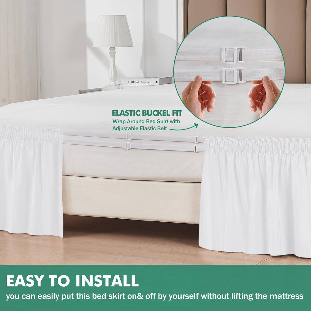 Wrap Around Bed Skirt Split Corner 21" Drop-Elastic Long Dust Ruffle