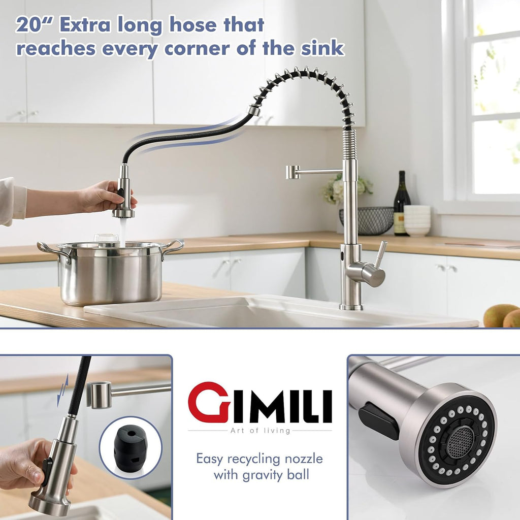 Touchless Kitchen Faucet with Spring Pull Down Sprayer | Brushed Nickel Finish, Motion Sensor Activated, Hands Free