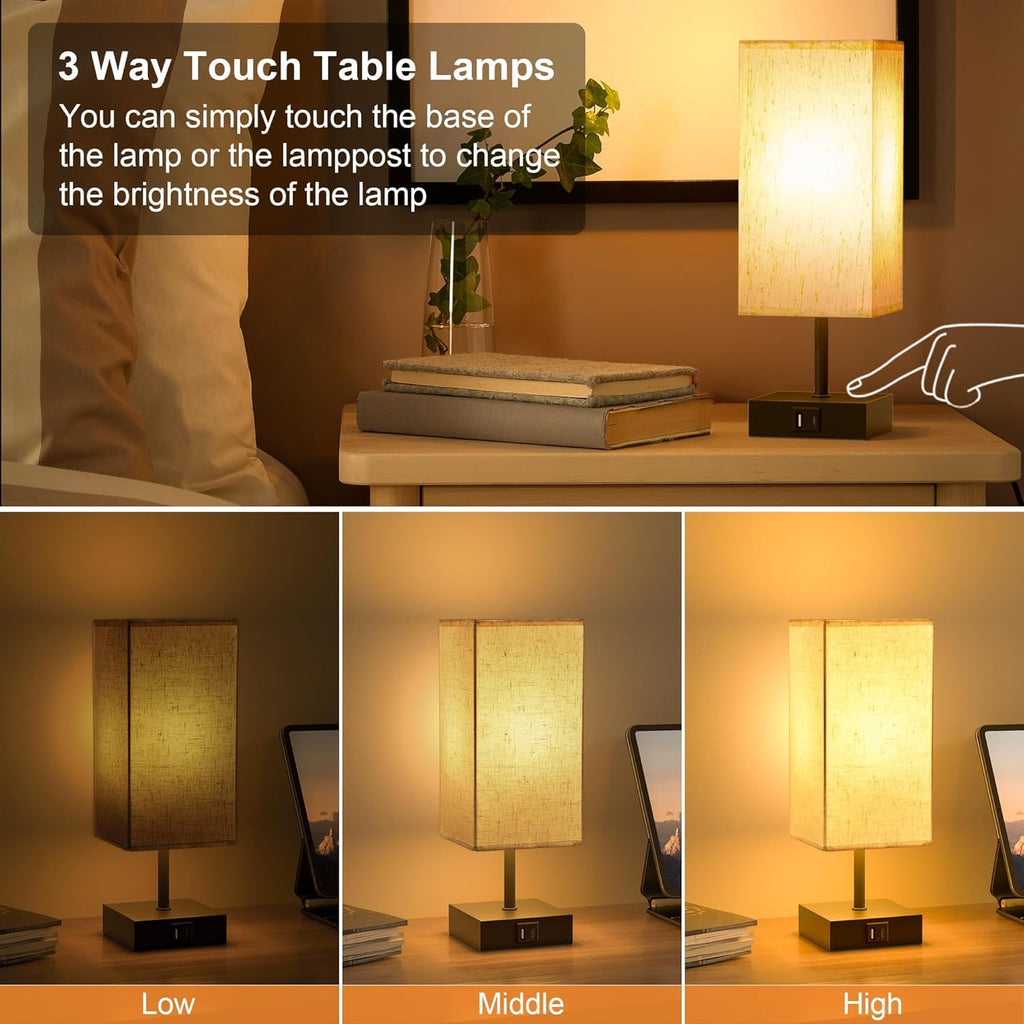 Bedside Table Lamps Touch Nightstand Lamp with USB C+A