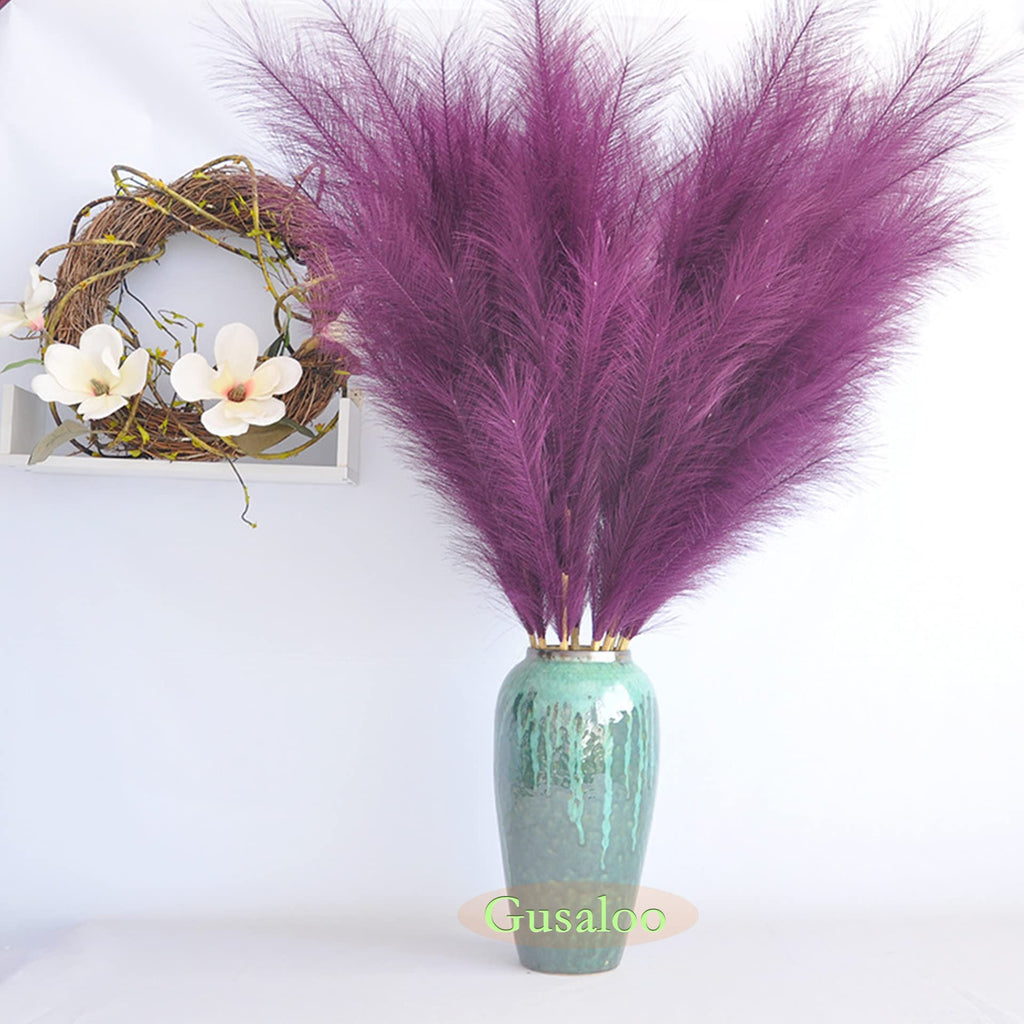 Artificial Faux Pampas Grass Large, 47"/120cm Bundle of 3 Fake Artificial Pampas Grass Tall Fluffy Stems, Floor Vase