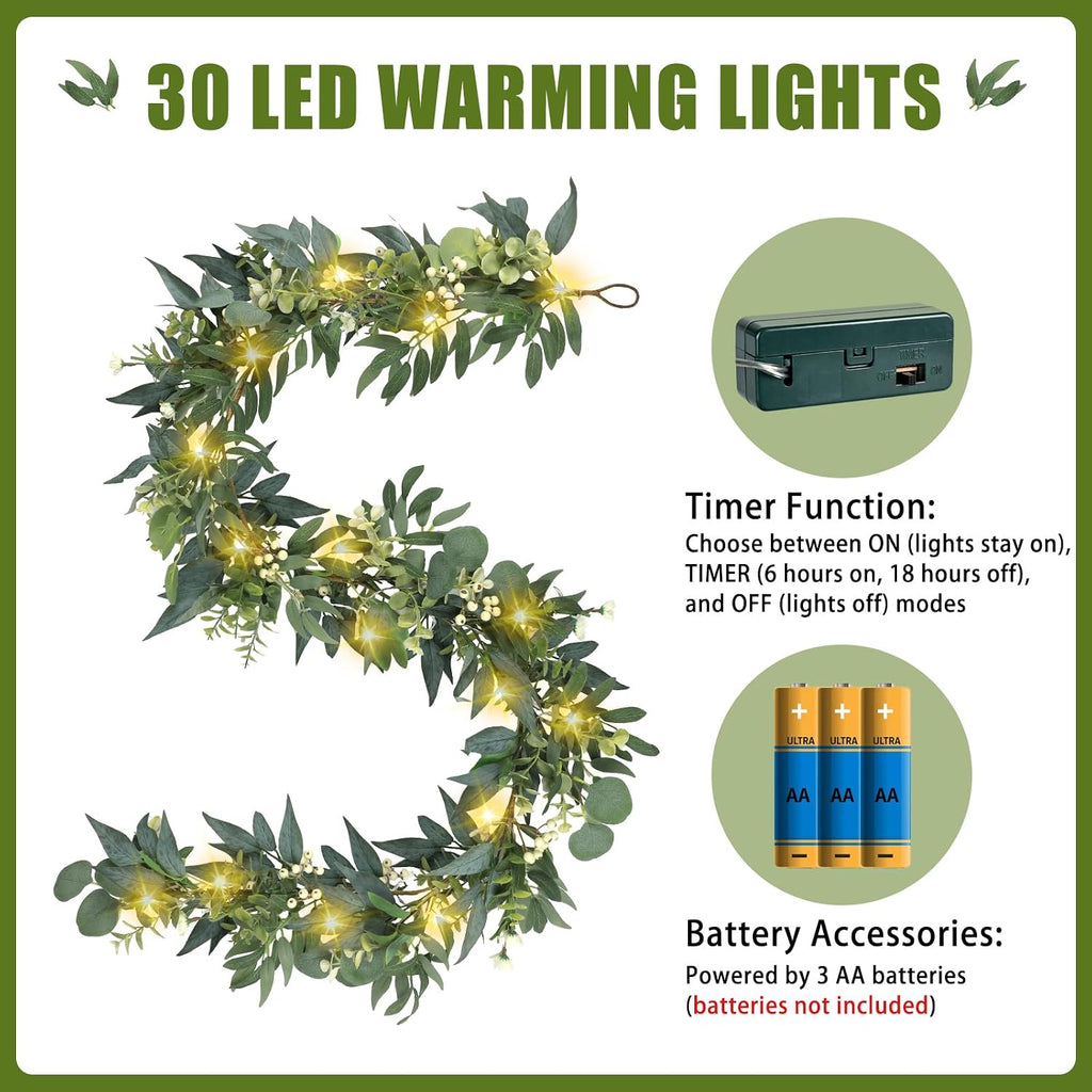 Eucalyptus Garland with Lights - 6 Ft Greenery Garland Spring/Summer