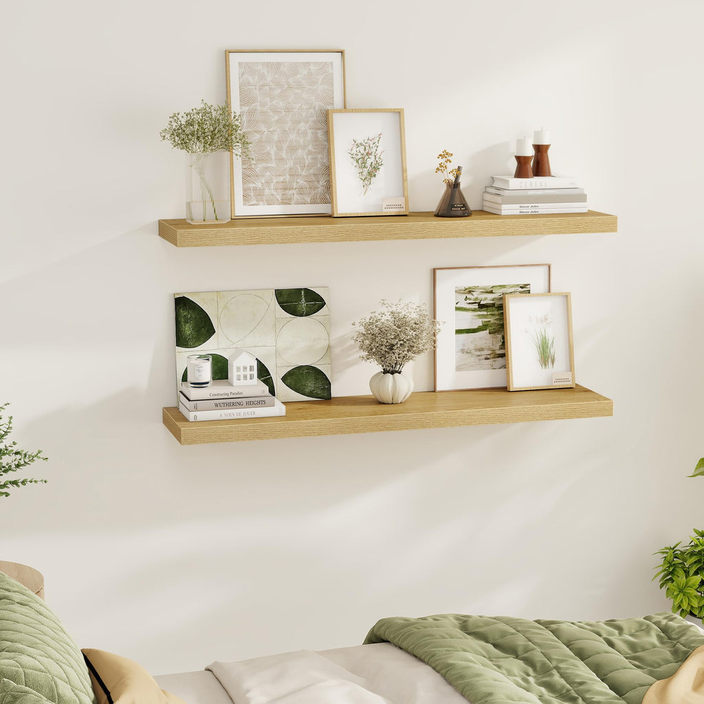 Floating Shelves Wall Shelf 48 Inch, 9.3 Inch Deep Floating Shelf for Wall, Farmhouse Black Wood Shelves Invisible