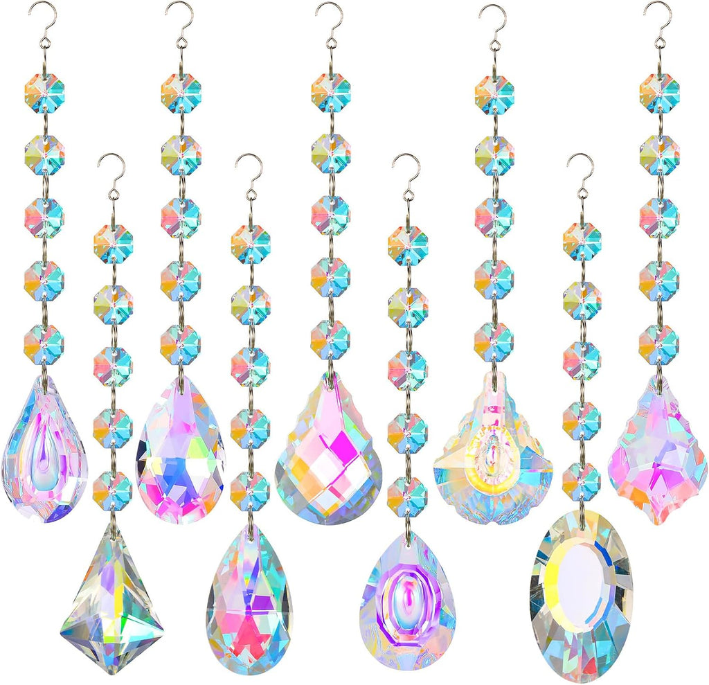 Crystal Sun Catcher, 9 Pack Hanging Ornament Crystals Balls Prism Rainbow Maker for Home, Office, Garden Decoration