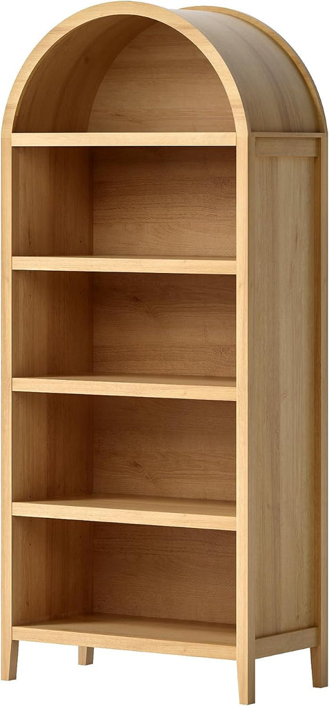 5 Tier Arched Bookshelf, 71" Tall Bookcase with Adjustable Shelves Wood Storage Cabinet Freestanding Display Kitchen