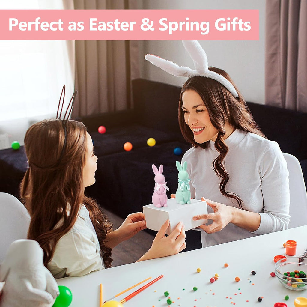 Easter Bunny Decorations, Flocked Bunnies Figurine with Soft Velvet Texture, 5.5" Resin Rabbit Ornaments, Spring - Set of 2