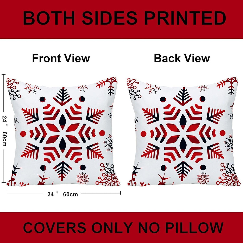 24x24 Pillow Covers Christmas Winter Snowflake Baby It's Cold Outside Bright Red Deer Let It Snow Xmas Soft Velvet - Set of 4