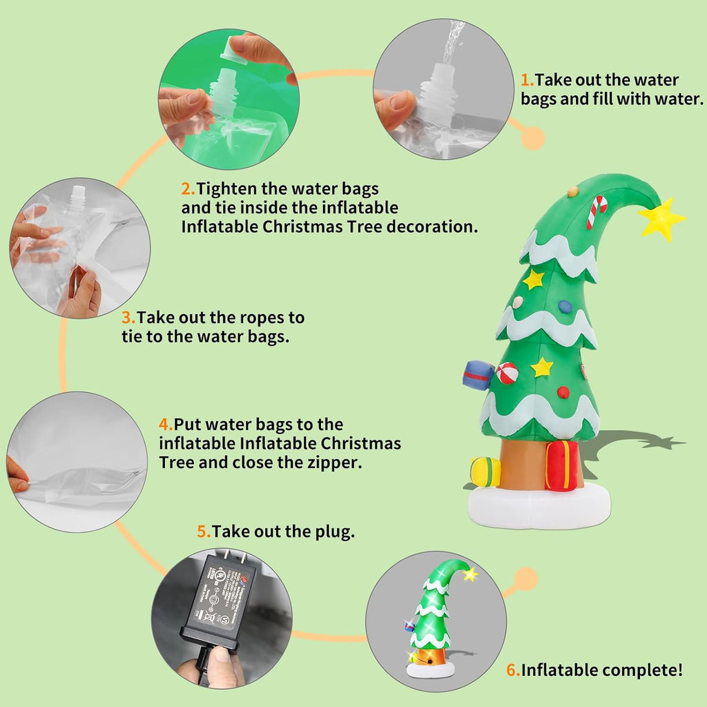 6 FT Christmas Outdoor Inflatable Decorations, Blow Up Christmas Tree with LED Light for Xmas Holiday Party Garden