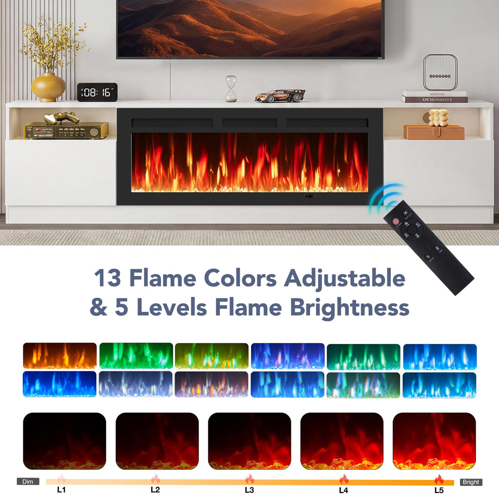 90" TV Stand with 50" Electric Fireplace, Large Modern Media Entertainment Center with Storage Cabinet and 12 Colors