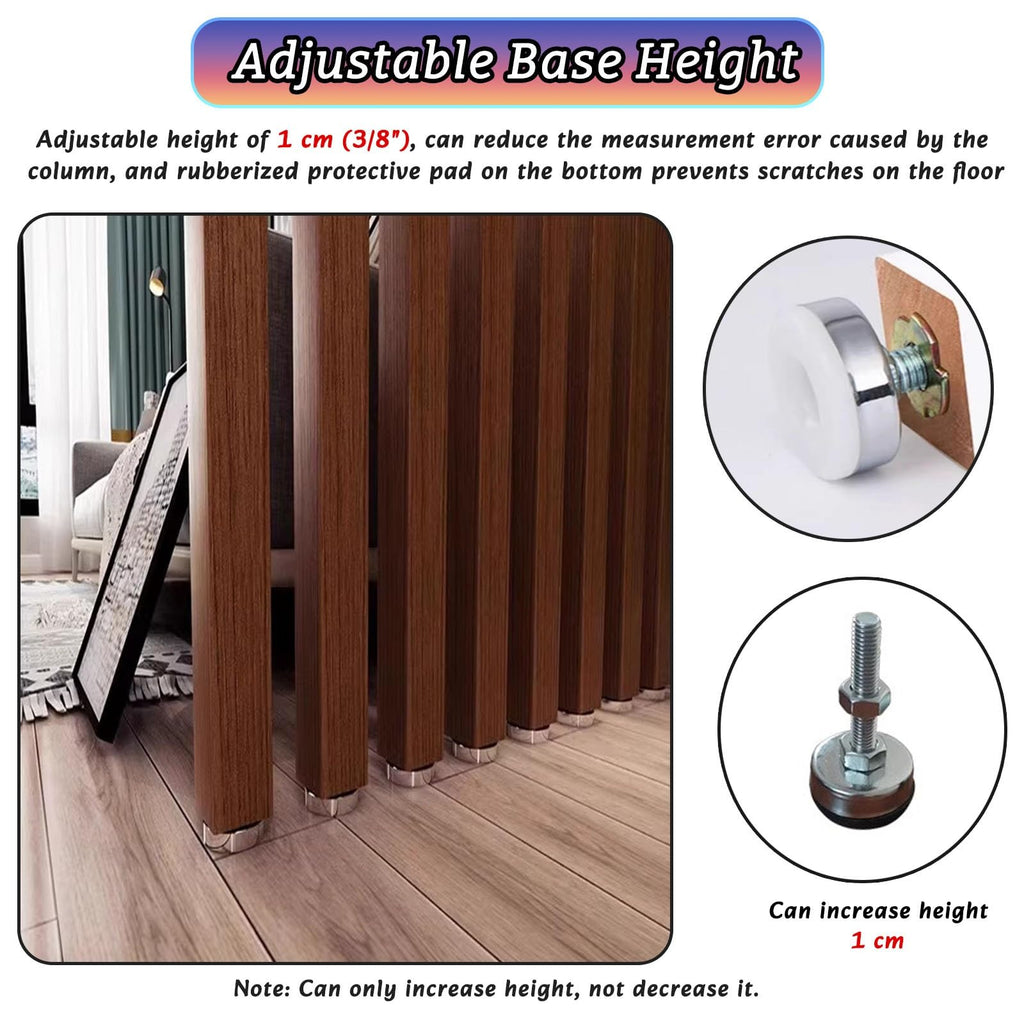 Wood Slat Room Divider for Room Separation, Freestanding Floor to Ceiling Wall Partition, Adjustable Foot Privacy
