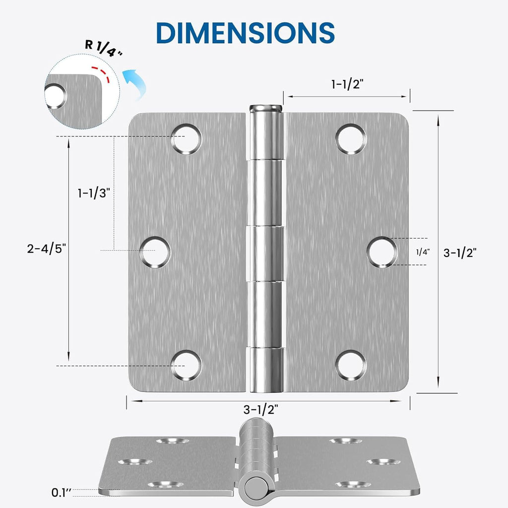 30 Pack Brushed Nickel Door Hinges 3.5 x 3.5 inch Interior Door Hinge with 1/4" Radius 3-1/2 Satin Nickel Door Hinges