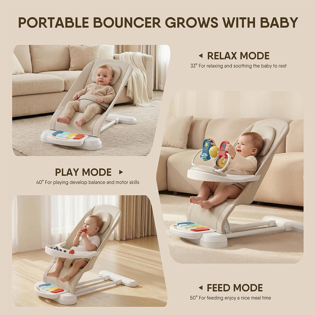 Baby Bouncer, Easy to Assemble Baby Bouncer Seat with Feeding Tray