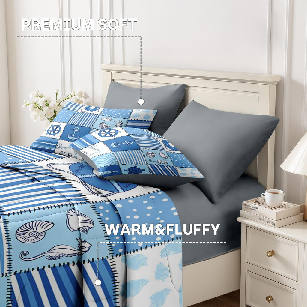 Comforter Set with Sheets, 5 Pieces Ocean Sea Bedding