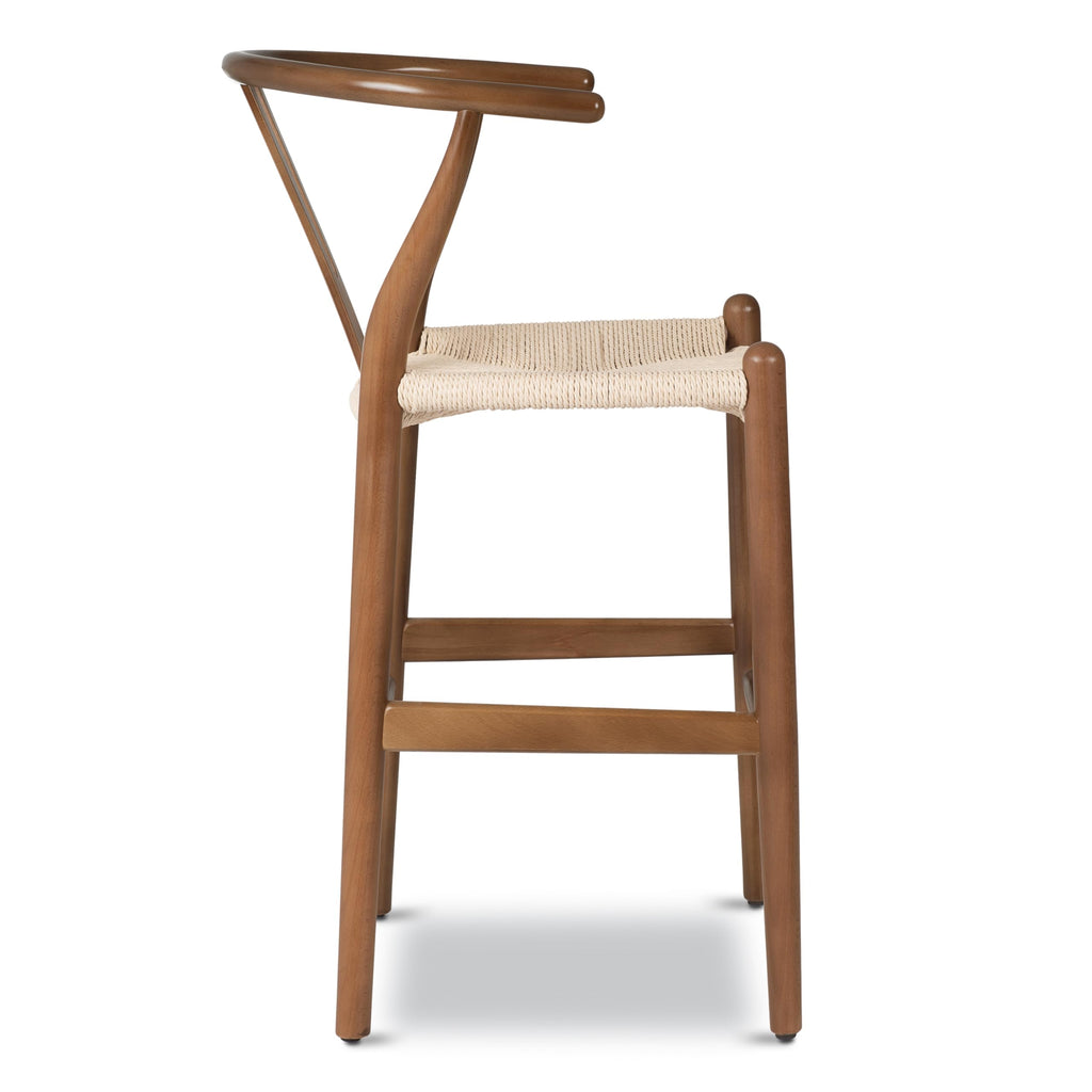 Weave Counter Stool, 23" Height - Walnut Beech Wood Frame with Rope Woven Seat, Fully Assembled