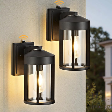 Dusk to Dawn Outdoor Lights Fixture Wall Mount-Modern Geometric Industrial Black Exterior Wall Sconce, Waterproof