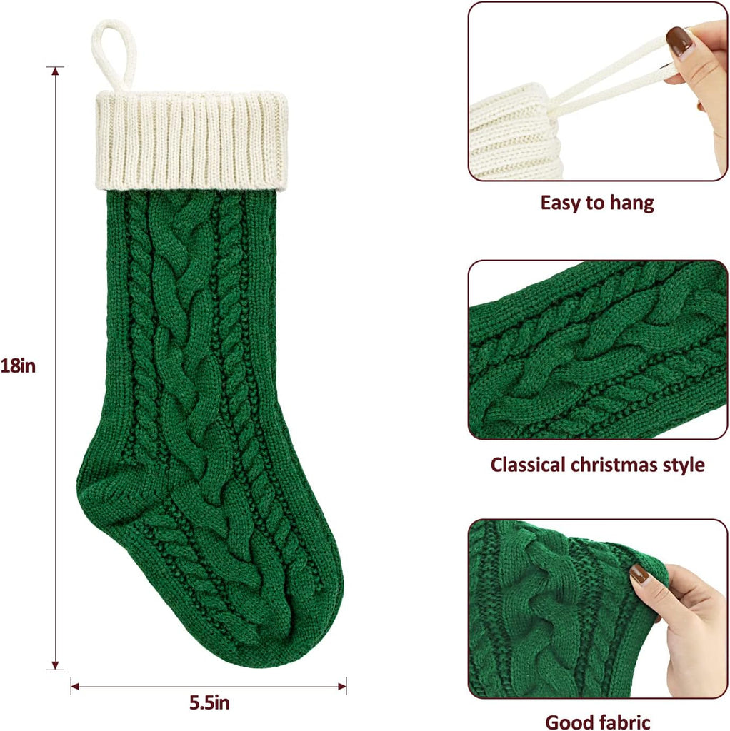 18" , 18inch Large Cable Knitted Xmas Hanging Stocking Decorations for Holiday Christmas Party Family Decor - Set of 2