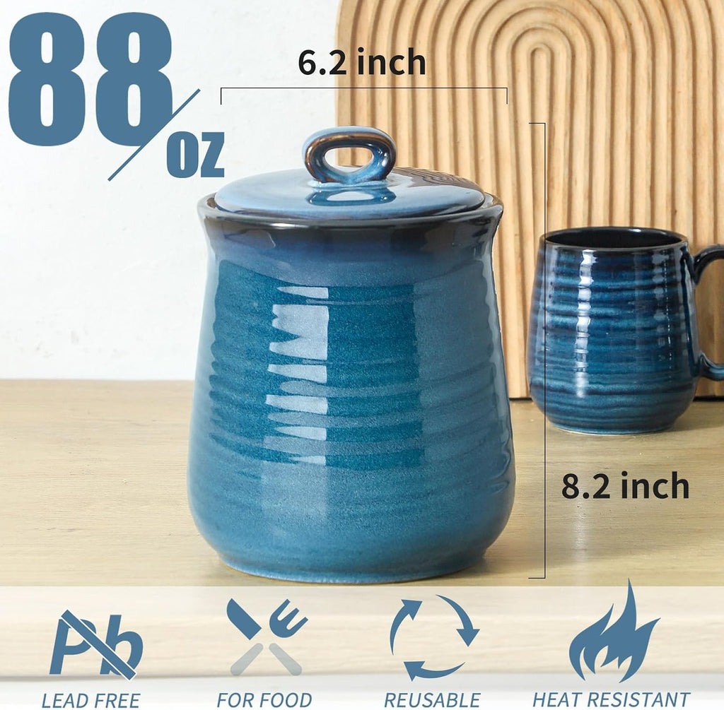 Ceramic Canister with Lid,88 oz Wide Mouth Cookie Jar,Stoneware Food Jar for Sugar, Flour,Coffee, Tea, Dog Cat food - Set of 88