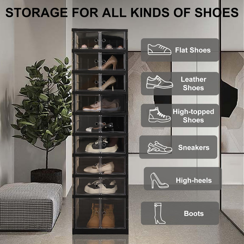 Foldable Shoe Rack Organizer, 9-Tier, 18 Pairs, 17.3" Wide, Black