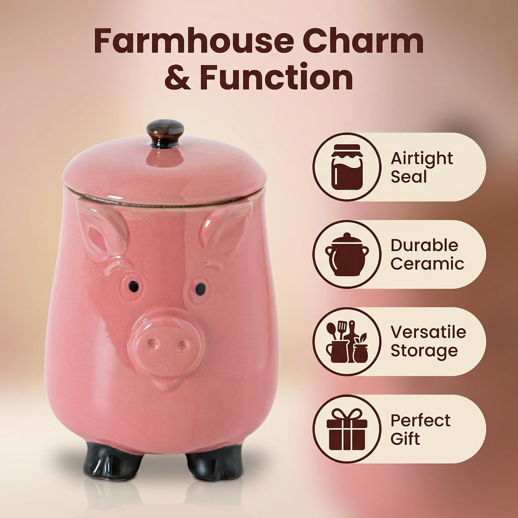 Ceramic Pig Cookie Jar with Airtight Lid Counter Candy Canister