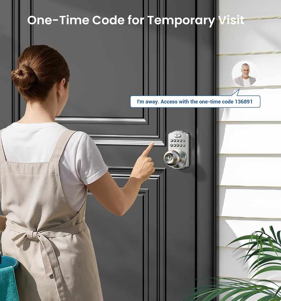 Keypad Door Knob, Keyless Entry Lock with Handle, Satin Nickel