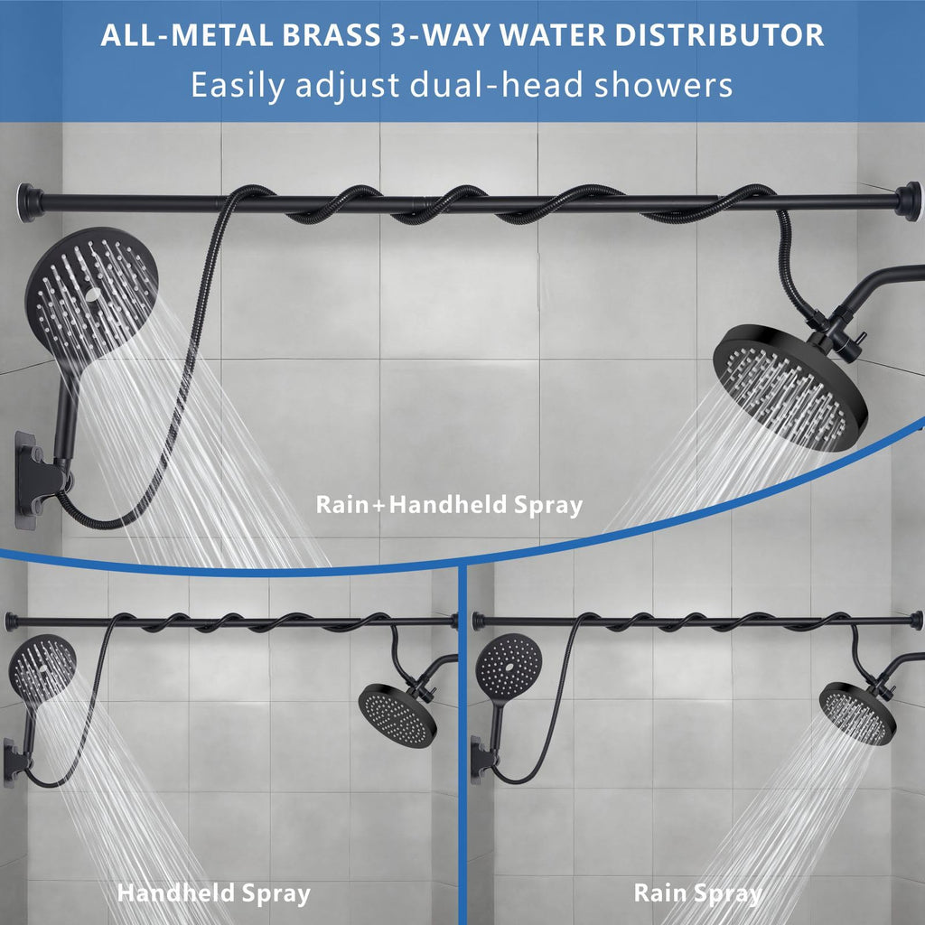 Dual Shower Head for Couples, 6" Fixed Rain Showerhead with 7.5" Large Handheld Shower Double Set, Renter-Friendly