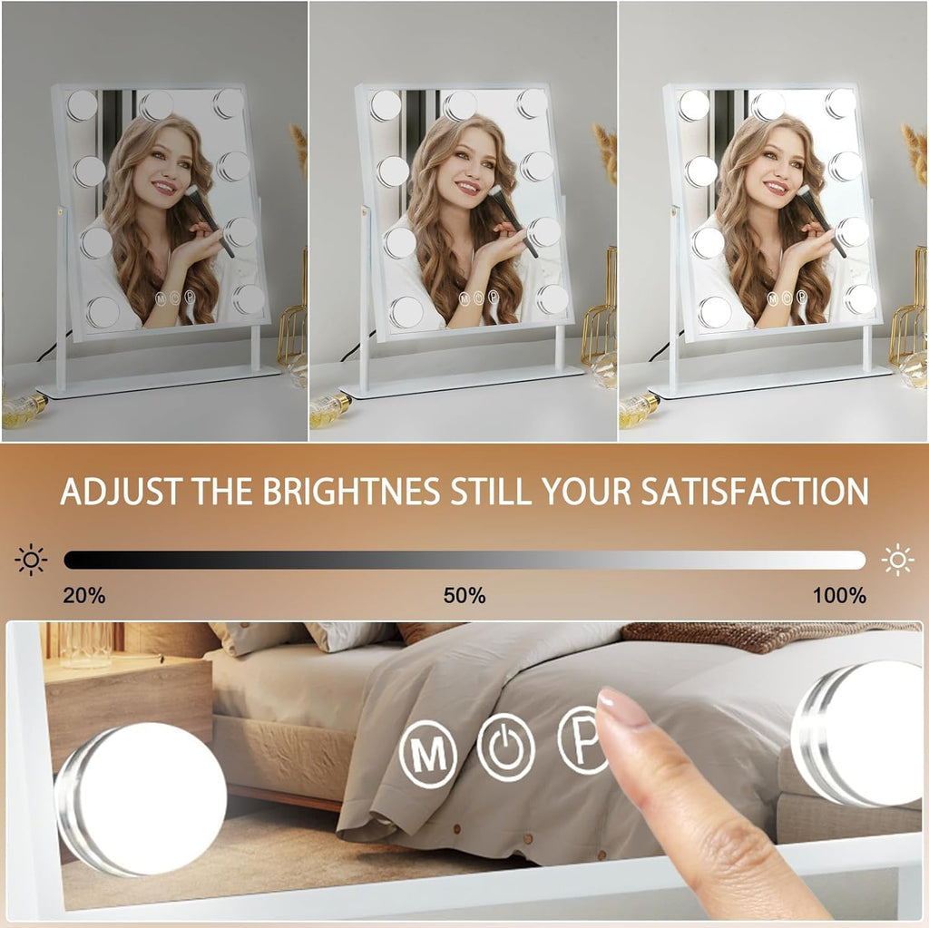 Vanity Mirror with Light Lighted Makeup Mirror Vanity Smart Touch Control 3Colors Dimmable Detachable 10X