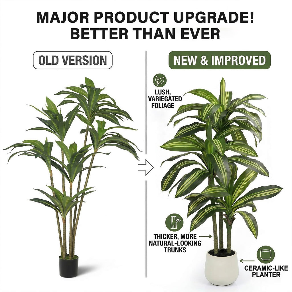 5FT Artificial Tree Dracaena Plant in Decorative Pot-Realistic Fake Plant for Indoor Outdoor Use, Home Office Living